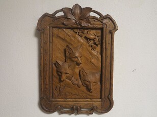 Black forest carved fox plaque